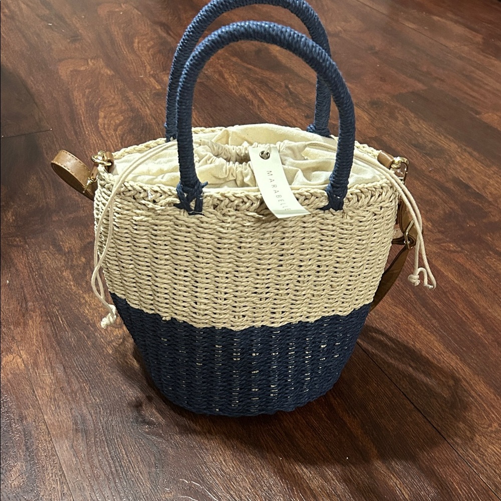 Elegant Navy and Cream Woven Tote Bag
